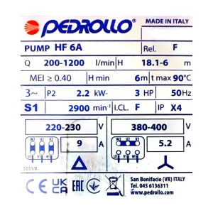 پمپ 3 اسب سانتریفیوژ زمینی پدرولو مدل HF 6A